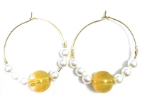 NIBRAS Yellow Pearl Hoop Earrings - B09JN4KJKW, 6 gm, 4.5cm x 4cm x 1cm